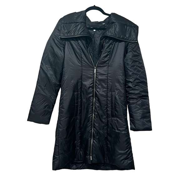 VINCE Knee Length Lightweight Black Zip Up Puffer Jacket Sz L - Picture 2 of 8